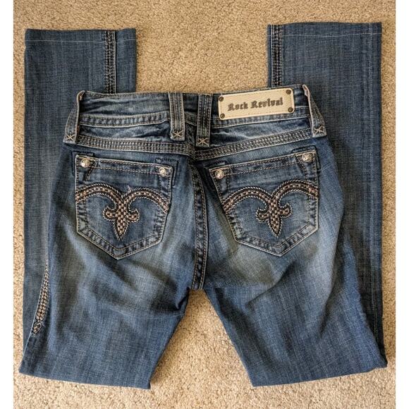 Rock Revival Alanis Straight Jeans Womens Size 25 Blue Denim 5-Pocket Designer - Picture 3 of 7